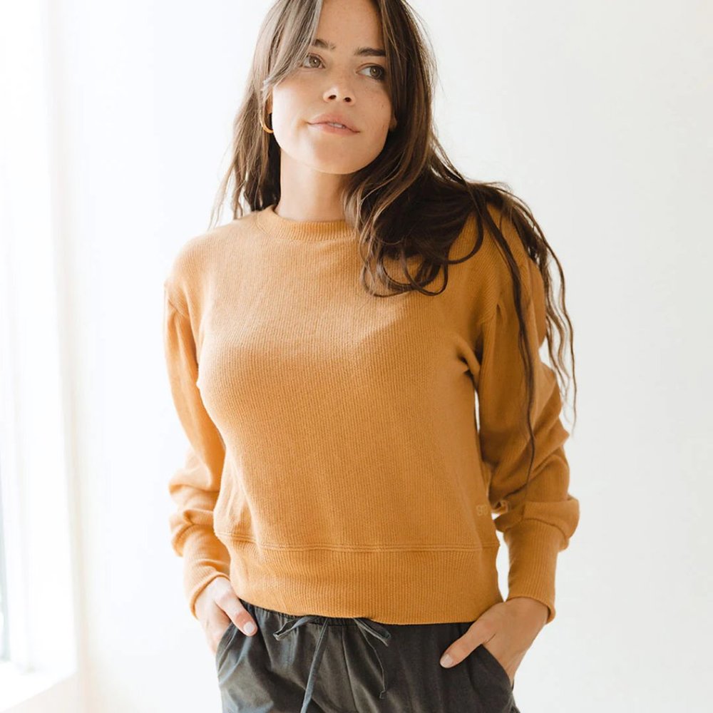 Albion Mustard Yellow Brown Serena Crop Sweater